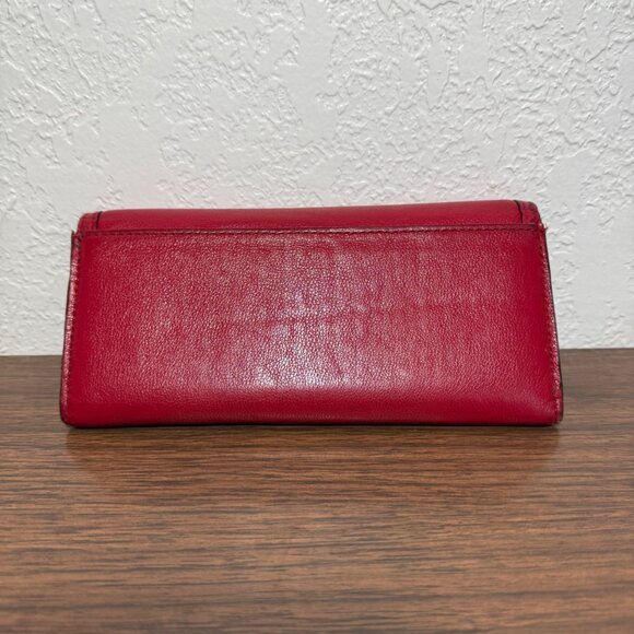 Coach Taylor Leather Checkbook Wallet Fold Over Snap Front Red Gold Y2K Classic - Picture 2 of 12